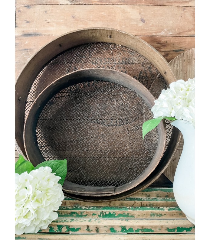 Antique European Wooden Grain Sieves - Gorgeous Patina, 2 Sizes